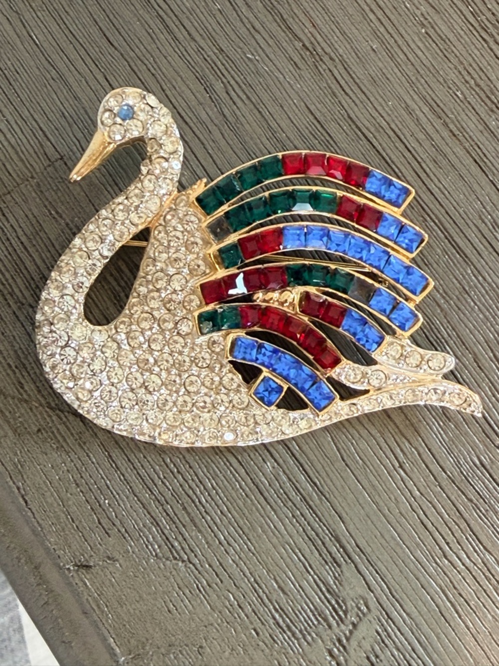 Kenneth Jay Lane Swan Rhinestone Brooch Rare
